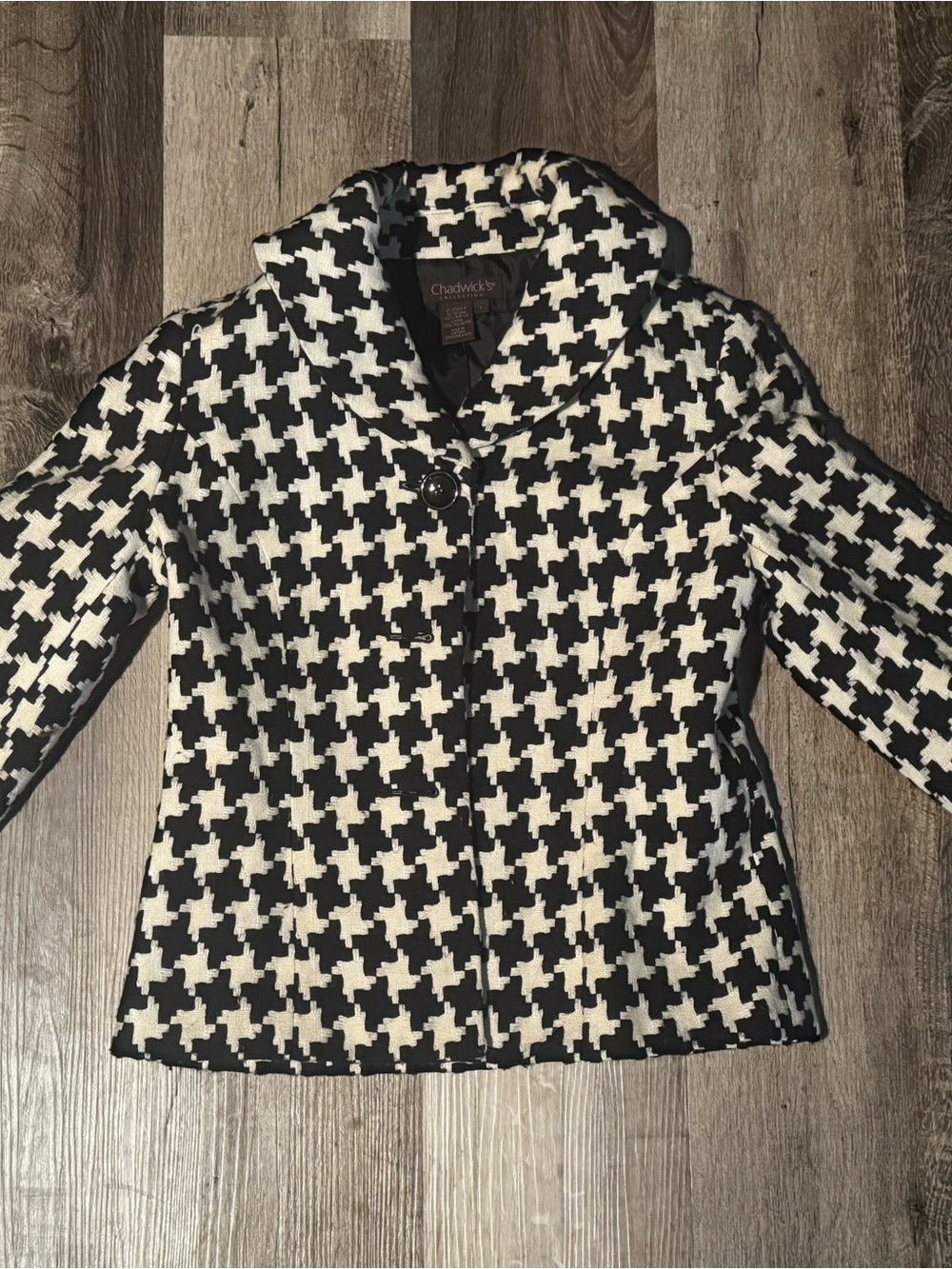 Chadwicks Black and White Houndstooth Pea Coat